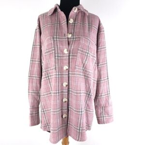 JODIFL Wool Blend Oversized Pink Plaid Shacket size S
